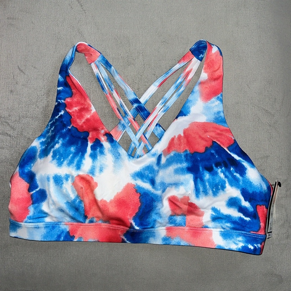 Red, white & blue Tie-Dye Sports Bra with Strappy Back